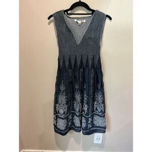 Studio M Grey Sleeveless Printed Smocked Dress